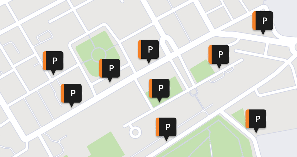 Map with parking space icons